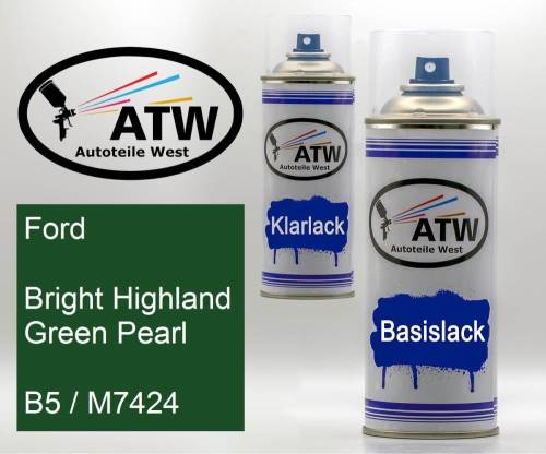 Ford, Bright Highland Green Pearl, B5 / M7424: 400ml Sprühdose + 400ml Klarlack - Set, von ATW Autoteile West.
